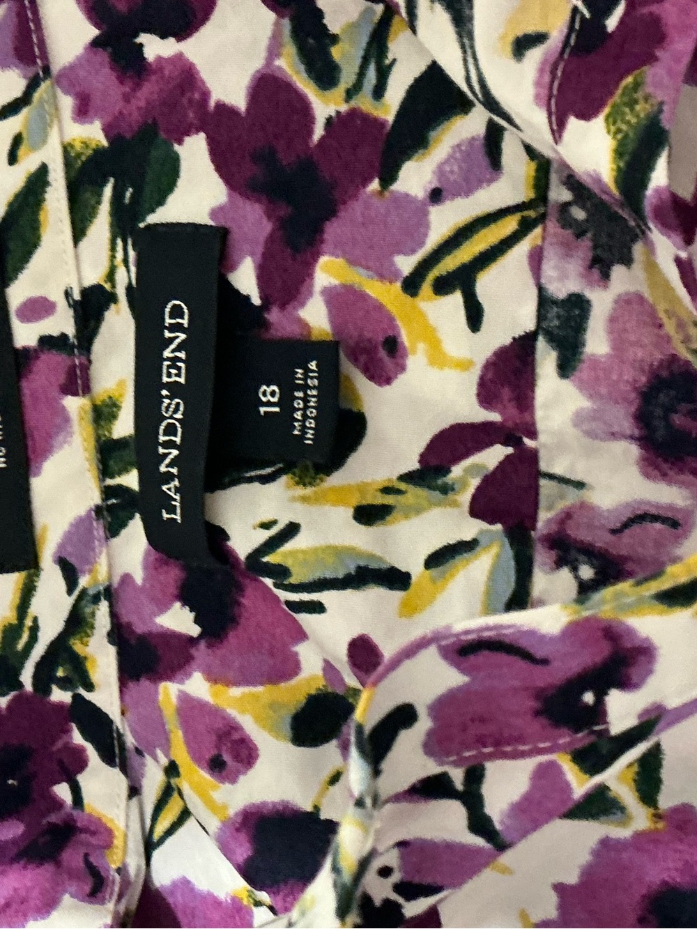 Lands' End Plus Sized Supima Cotton Purple Floral Button-Up Shirt - Picture 3 of 6